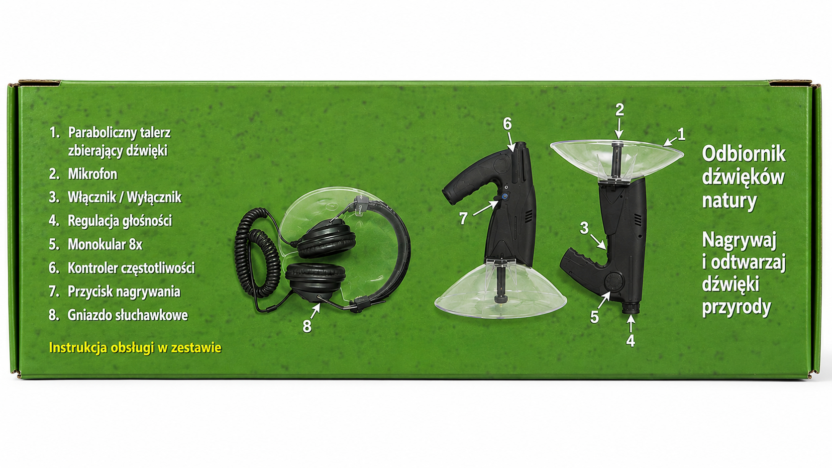 CYFROWY MIKROFON KIERUNKOWY 120m NAGRYWANIE SD MP3 SłUCHAWKI (6)
