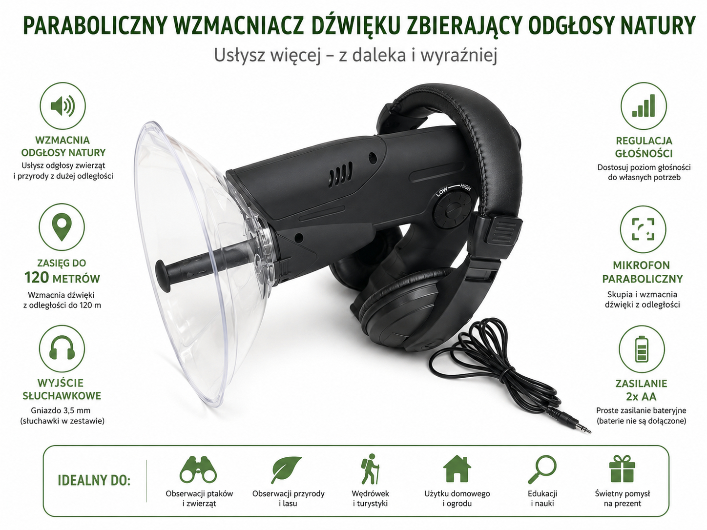 CYFROWY MIKROFON KIERUNKOWY 120m NAGRYWANIE SD MP3 SłUCHAWKI (9)